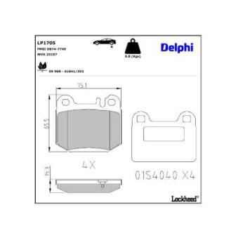Jeu de 4 plaquettes de frein arrière DELPHI OEM 1634200720