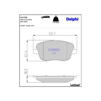 Jeu de 4 plaquettes de frein avant DELPHI LP1728 pour SEAT IBIZA 1.8 T FR - 150cv