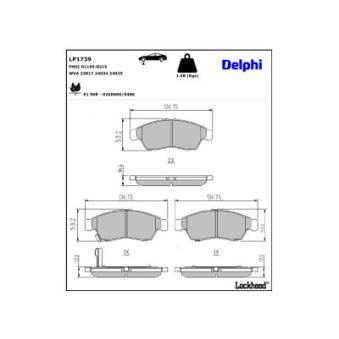 Jeu de 4 plaquettes de frein avant DELPHI LP1739 pour NISSAN CHERRY 1.4 DDIS - 90cv