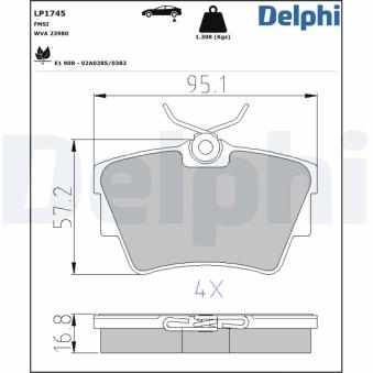 Jeu de 4 plaquettes de frein arrière DELPHI LP1745 pour NISSAN PRIMASTAR DCI 100 - 101cv