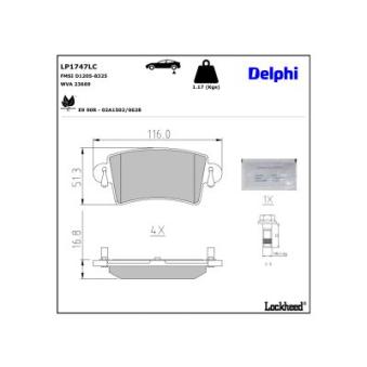 Jeu de 4 plaquettes de frein avant DELPHI LP1747LC pour PEUGEOT 208 DCI 140 - 136cv