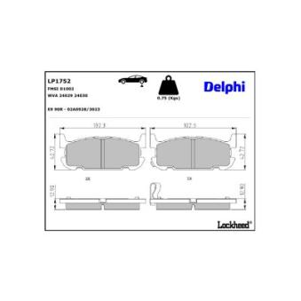 Jeu de 4 plaquettes de frein arrière DELPHI LP1752 pour VOLKSWAGEN SANTANA 1.8 - 146cv