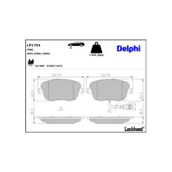 Jeu de 4 plaquettes de frein avant DELPHI LP1754 pour SEAT IBIZA 1.8 T FR - 150cv