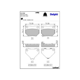 Jeu de 4 plaquettes de frein arrière DELPHI LP1780 pour NISSAN 350 3.5 - 301cv