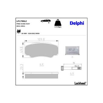 Jeu de 4 plaquettes de frein arrière DELPHI LP1790LC pour VOLVO C30 2.0 - 110cv