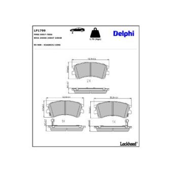 Jeu de 4 plaquettes de frein avant DELPHI LP1799 pour MAZDA 6 2.3 - 166cv