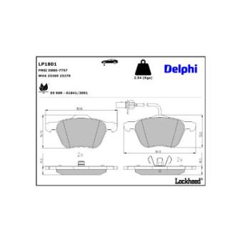 Jeu de 4 plaquettes de frein avant DELPHI LP1801 pour SAAB 93 TDI - 110cv