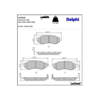 Jeu de 4 plaquettes de frein avant DELPHI LP1816 pour SKODA SUPERB 1.8 - 101cv