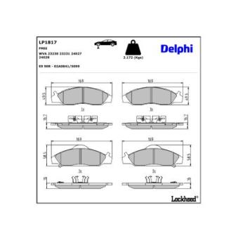 Jeu de 4 plaquettes de frein avant DELPHI LP1817 pour DAEWOO KORANDO 2.9 D - 98cv