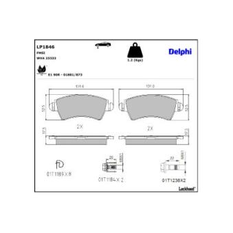 Jeu de 4 plaquettes de frein avant DELPHI LP1846 pour PEUGEOT 306 2.0 - 121cv