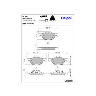 Jeu de 4 plaquettes de frein avant DELPHI LP1862 pour TOYOTA LITEACE 2.0 - 155cv