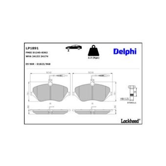 Jeu de 4 plaquettes de frein avant DELPHI LP1891 pour TOYOTA STARLET 3.0 V6 - 211cv
