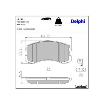 Jeu de 4 plaquettes de frein avant DELPHI LP1901 pour HONDA CIVIC 2.0 DI-D - 140cv