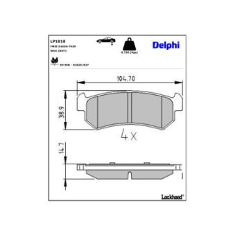 Jeu de 4 plaquettes de frein arrière DELPHI LP1910 pour DAEWOO NUBIRA 2.0 CDX - 126cv