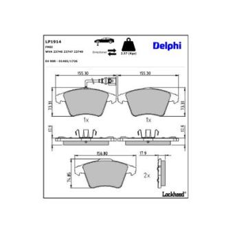 Jeu de 4 plaquettes de frein avant DELPHI OEM 7H0698151A