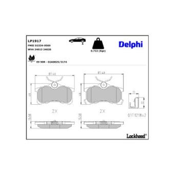 Jeu de 4 plaquettes de frein arrière DELPHI LP1917 pour MITSUBISHI GALANT 1.6 - 110cv