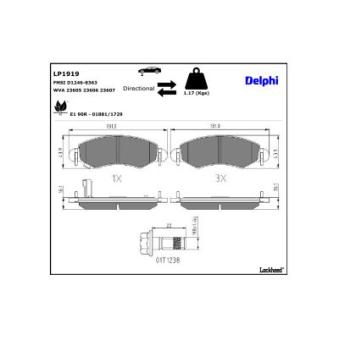 Jeu de 4 plaquettes de frein avant DELPHI LP1919 pour FIAT REGATA 1.3 - 94cv