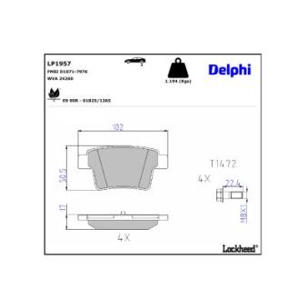 Jeu de 4 plaquettes de frein arrière DELPHI [LP1957]