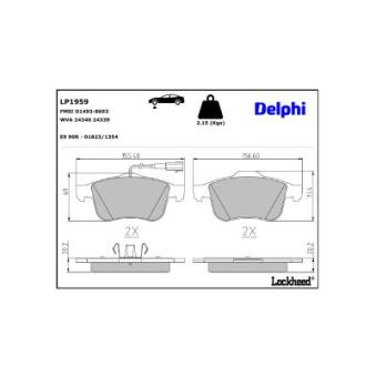 Jeu de 4 plaquettes de frein avant DELPHI LP1959 pour ALFA ROMEO SPIDER 2.4 JTDM - 200cv