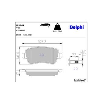 Jeu de 4 plaquettes de frein arrière DELPHI OEM 77364168 Jeu de 4 plaquettes de frein arrière DELPHI OEM 77364168