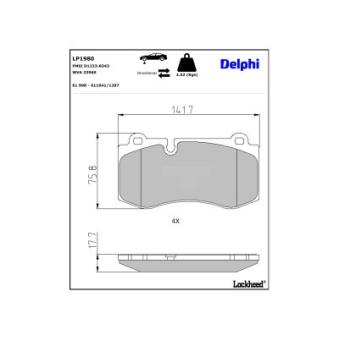 Jeu de 4 plaquettes de frein avant DELPHI [LP1980]