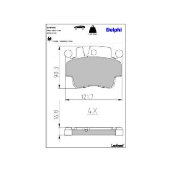 Jeu de 4 plaquettes de frein avant DELPHI LP1996 pour NISSAN 350 3.8 Carrera 4S - 381cv