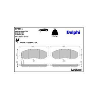 Jeu de 4 plaquettes de frein avant DELPHI LP2011 pour NISSAN NAVARA 2.5 dCi 4WD - 144cv