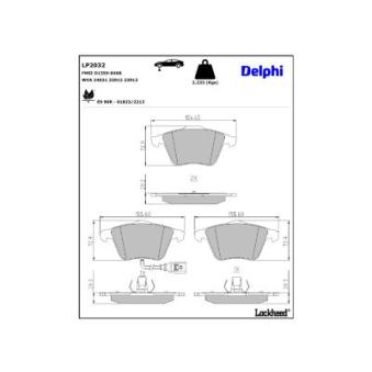 Jeu de 4 plaquettes de frein avant DELPHI LP2032 pour VOLKSWAGEN CADDY 2.0 TDI - 110cv