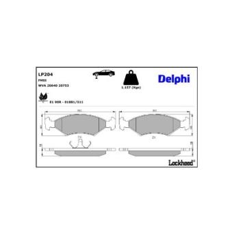 Jeu de 4 plaquettes de frein avant DELPHI LP204 pour FORD SIERRA 2.3 D - 67cv
