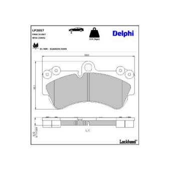 Jeu de 4 plaquettes de frein avant DELPHI OEM 7L0698151B