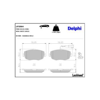 Jeu de 4 plaquettes de frein avant DELPHI LP2064 pour DACIA JOGGER 1.2 - 60cv