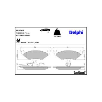 Jeu de 4 plaquettes de frein arrière DELPHI OEM 05014036AA