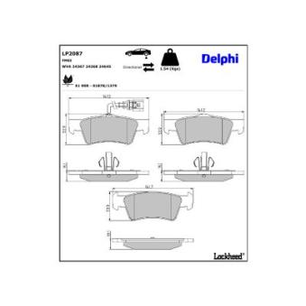 Jeu de 4 plaquettes de frein arrière DELPHI OEM 7H8698451