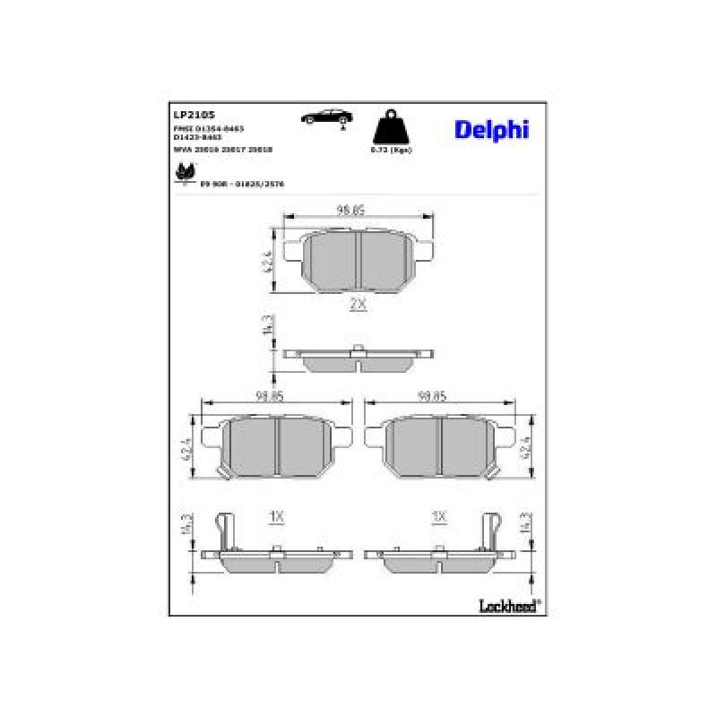 Jeu de 4 plaquettes de frein arrière DELPHI LP2105 - Visuel 2
