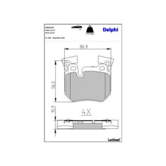 Jeu de 4 plaquettes de frein arrière DELPHI LP2121 pour BMW Série 1 135 i - 326cv