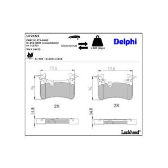 Jeu de 4 plaquettes de frein arrière DELPHI LP2151 pour PONTIAC FIREBIRD E 63 AMG - 558cv