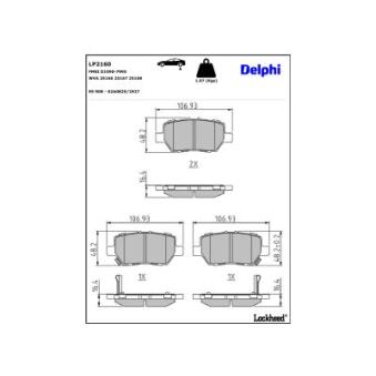 Jeu de 4 plaquettes de frein arrière DELPHI LP2160 pour FORD RANGER 3.0 TDCi 4x4 - 156cv Jeu de 4 plaquettes de frein arrière DELPHI LP2160 pour FORD RANGER 3.0 TDCi 4x4 - 156cv
