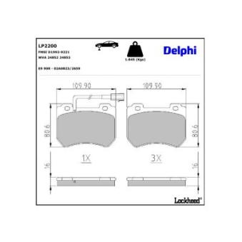 Jeu de 4 plaquettes de frein avant DELPHI LP2200 pour ALFA ROMEO 159 2.0 JTDM - 170cv