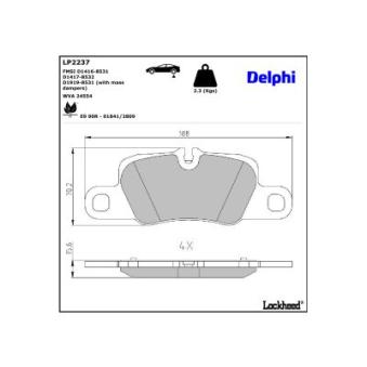 Jeu de 4 plaquettes de frein arrière DELPHI LP2237 pour PORSCHE PANAMERA 2.9 4S - 440cv