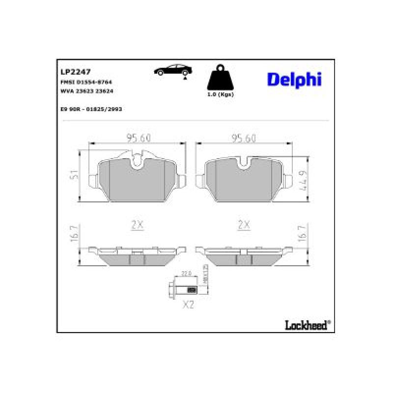Jeu de 4 plaquettes de frein arrière DELPHI LP2247 - Visuel 2