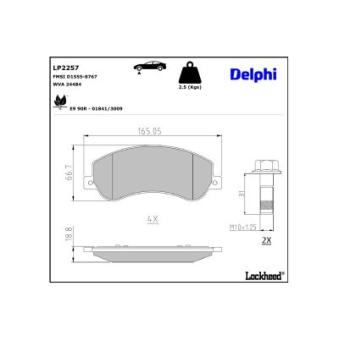 Jeu de 4 plaquettes de frein avant DELPHI LP2257 pour ALPINE A110 2.2 TDCi - 110cv