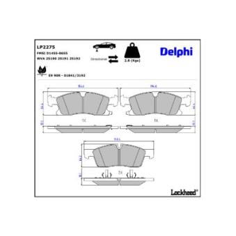 Jeu de 4 plaquettes de frein avant DELPHI OEM 68052369AA