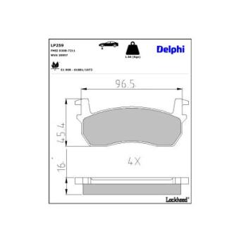 Jeu de 4 plaquettes de frein avant DELPHI [LP259]