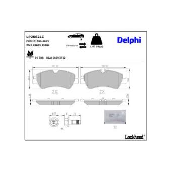 Jeu de 4 plaquettes de frein avant DELPHI OEM 1840037 Jeu de 4 plaquettes de frein avant DELPHI OEM 1840037