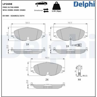 Jeu de 4 plaquettes de frein avant DELPHI LP2698 pour FIAT IDEA 1.0 TSI e-TEC - 110cv