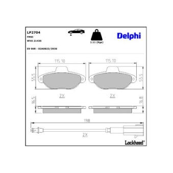 Jeu de 4 plaquettes de frein avant DELPHI LP2704 pour FIAT PUNTO 60 1.2 - 58cv