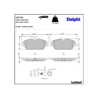 Jeu de 4 plaquettes de frein avant DELPHI LP2718 pour FIAT DUCATO s Electric - 102cv