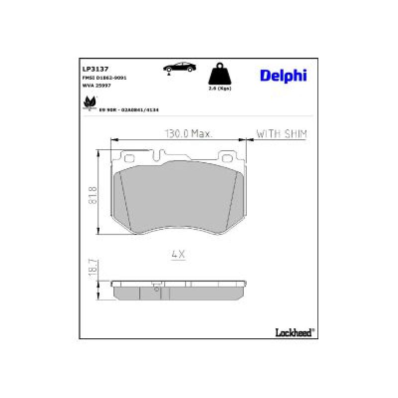 Jeu de 4 plaquettes de frein avant DELPHI LP3137 - Visuel 2