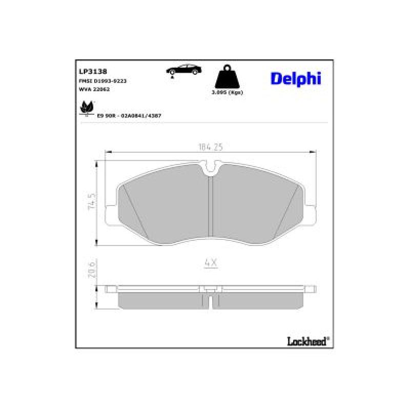 Jeu de 4 plaquettes de frein avant DELPHI LP3138 - Visuel 2