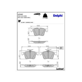 Jeu de 4 plaquettes de frein arrière DELPHI OEM 8V0698451C